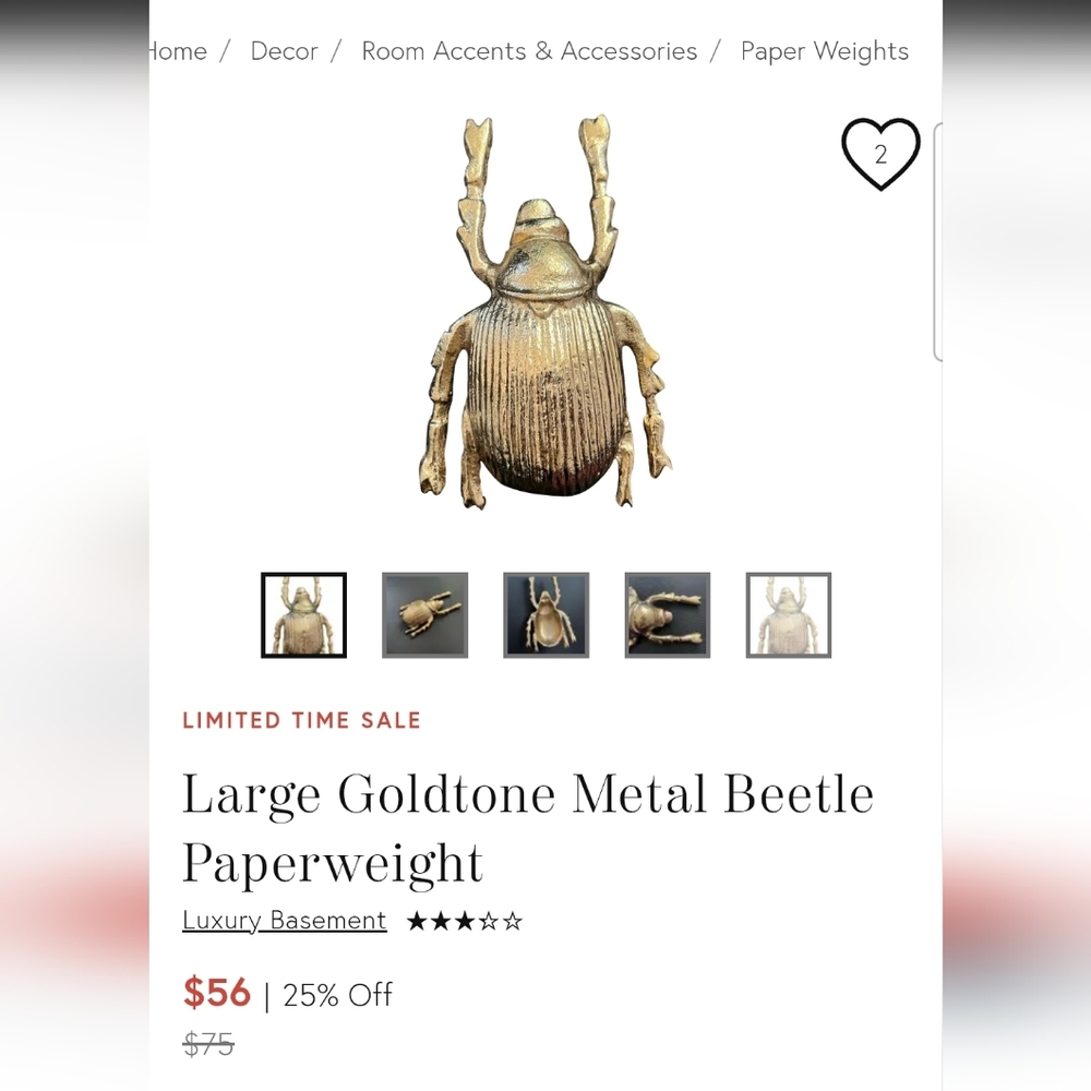 Gold Beetle Decorative Accent - Picture 2 of 2